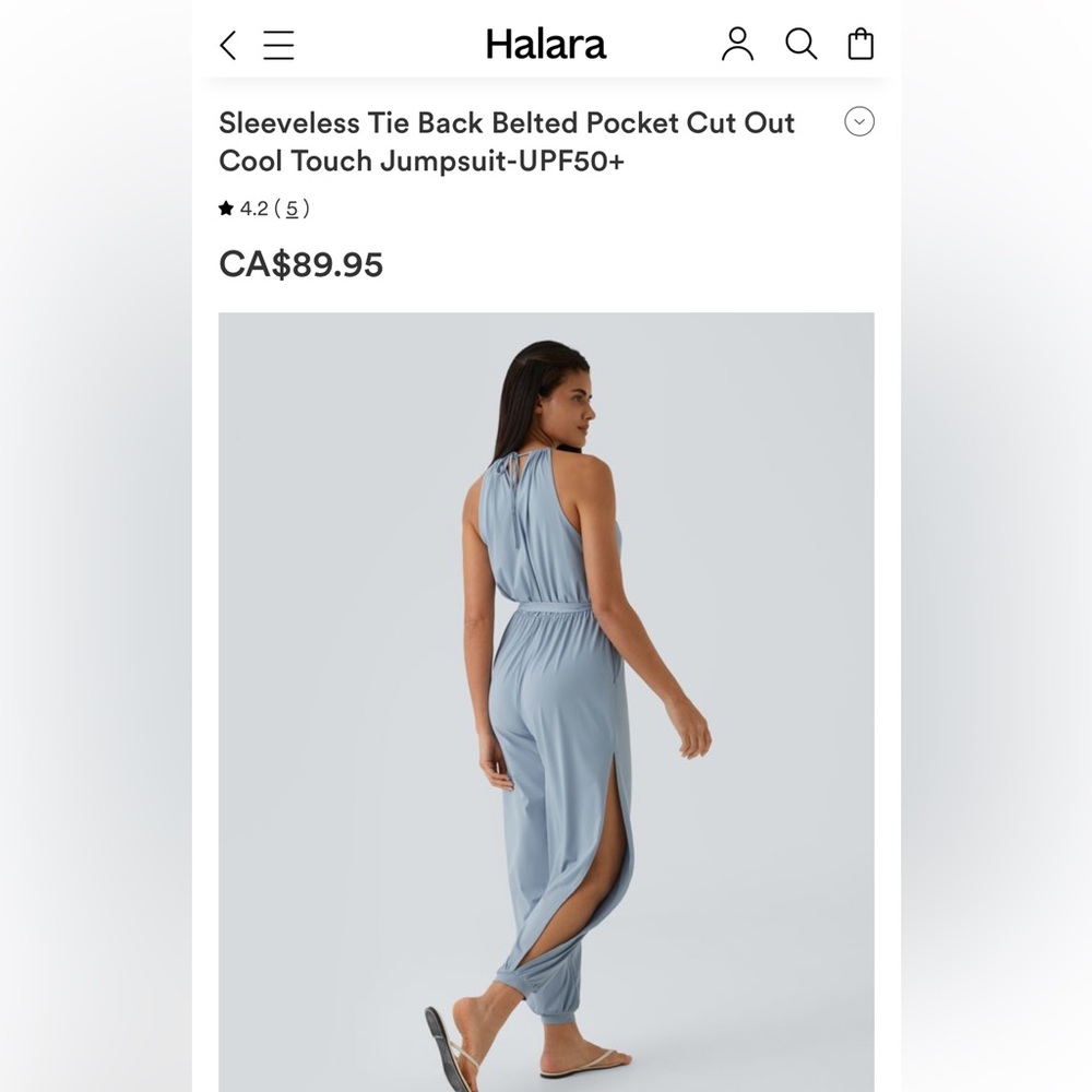Halara Jumpsuit Small NWT Sleeveless Tie Back Belted Pocket Cut Out MSRP $89.95 - Picture 2 of 6